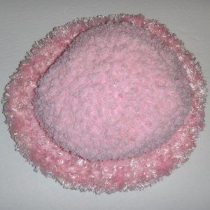 Fluffy Pink Faux Fur Roll Brim Winter Hat , One Size